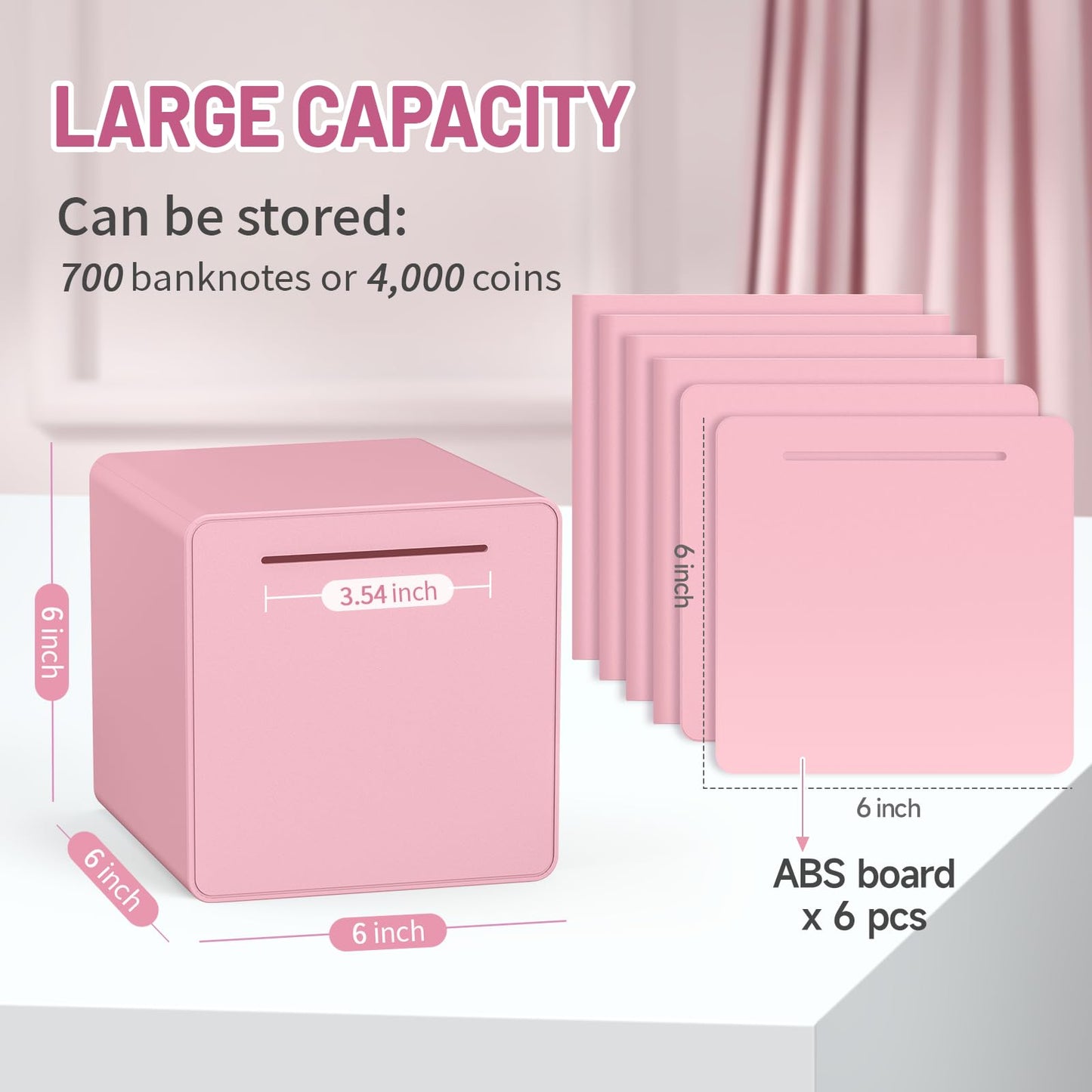 Hizgo Adults Assembly Piggy Bank, 6' Large Piggy Bank For Adults/Kids Must Break To Open, Unopenable Money Saving Box For 2025 Cash Saving (Pink)