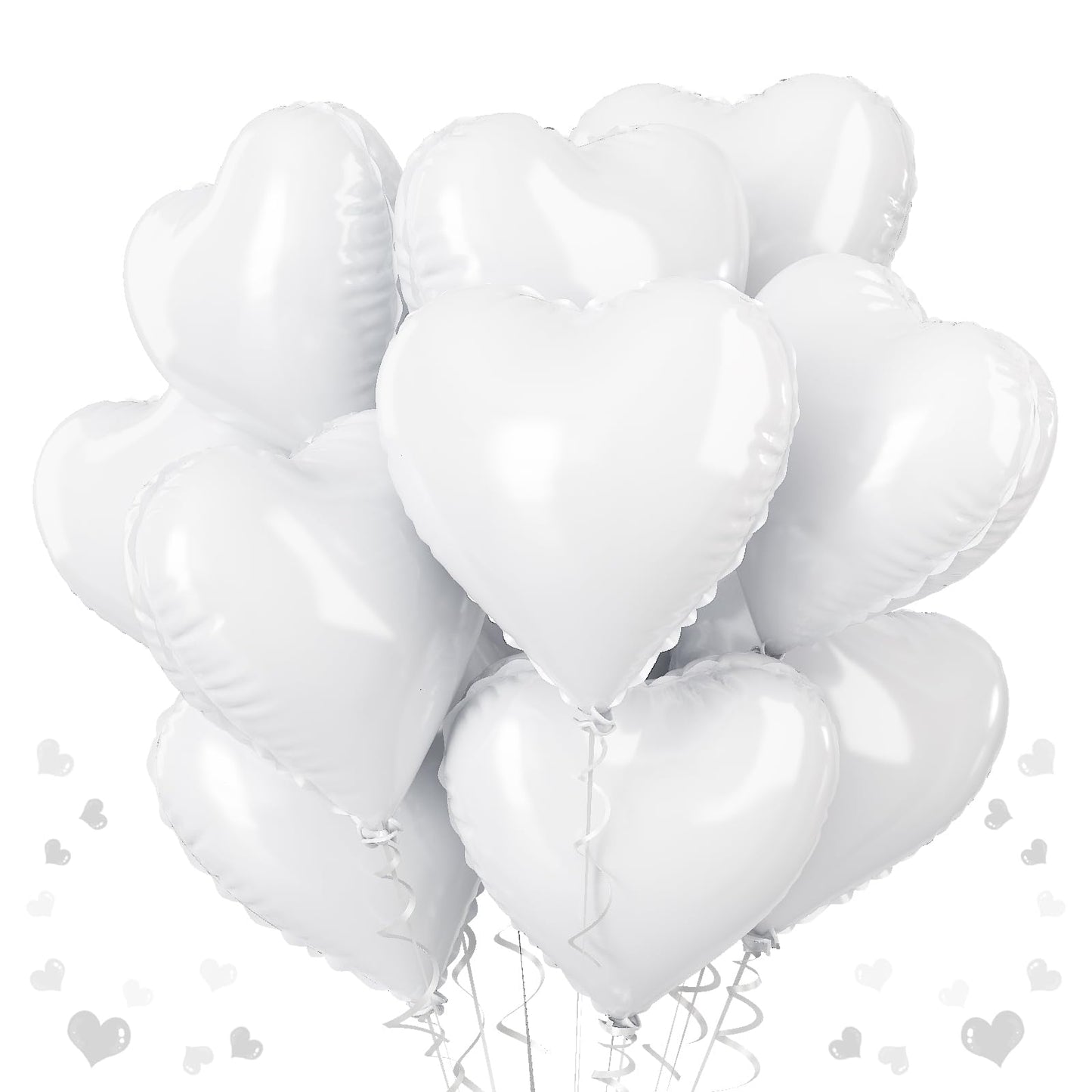 White Heart Foil Balloons, 18 Inch White Heart Shape Foil Balloons, 12Pcs Large White Helium Heart Balloons Party Decorations Fo