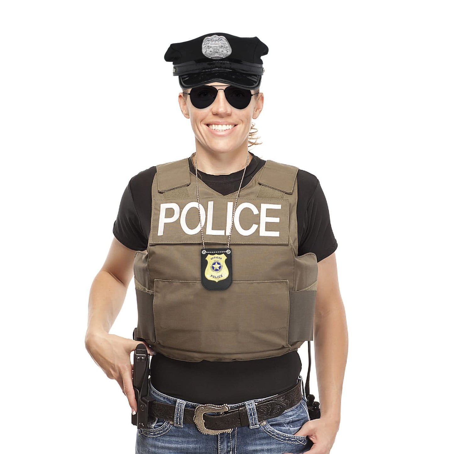 Timisea Police Accessories Kit - Pretend Play Detective Role Costume Set With Hat, Handcuffs, Sunglasses, Badge For Kids