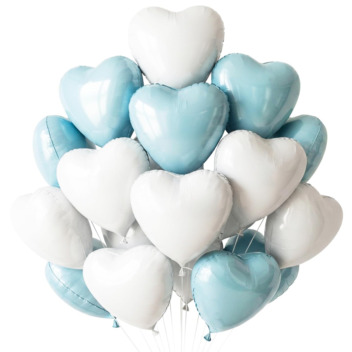 TONIFUL 30Pcs 18 Inch Light Blue White Heart Balloons Pastel Blue Heart Shape Foil Mylar Banners Decoration for Birthday Valenti