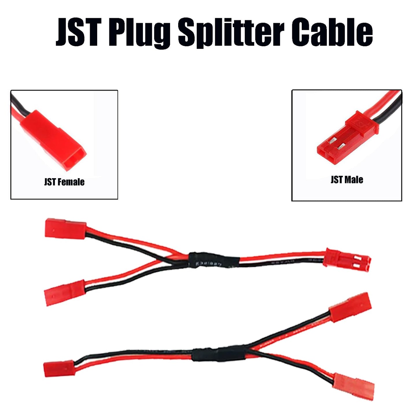 AEDIKO 10pcs JST Plug Splitter Cable 1 JST Male Female to 2 JST Female Y Parallel Cable Harness Wire Compatible with Traxxas Coo