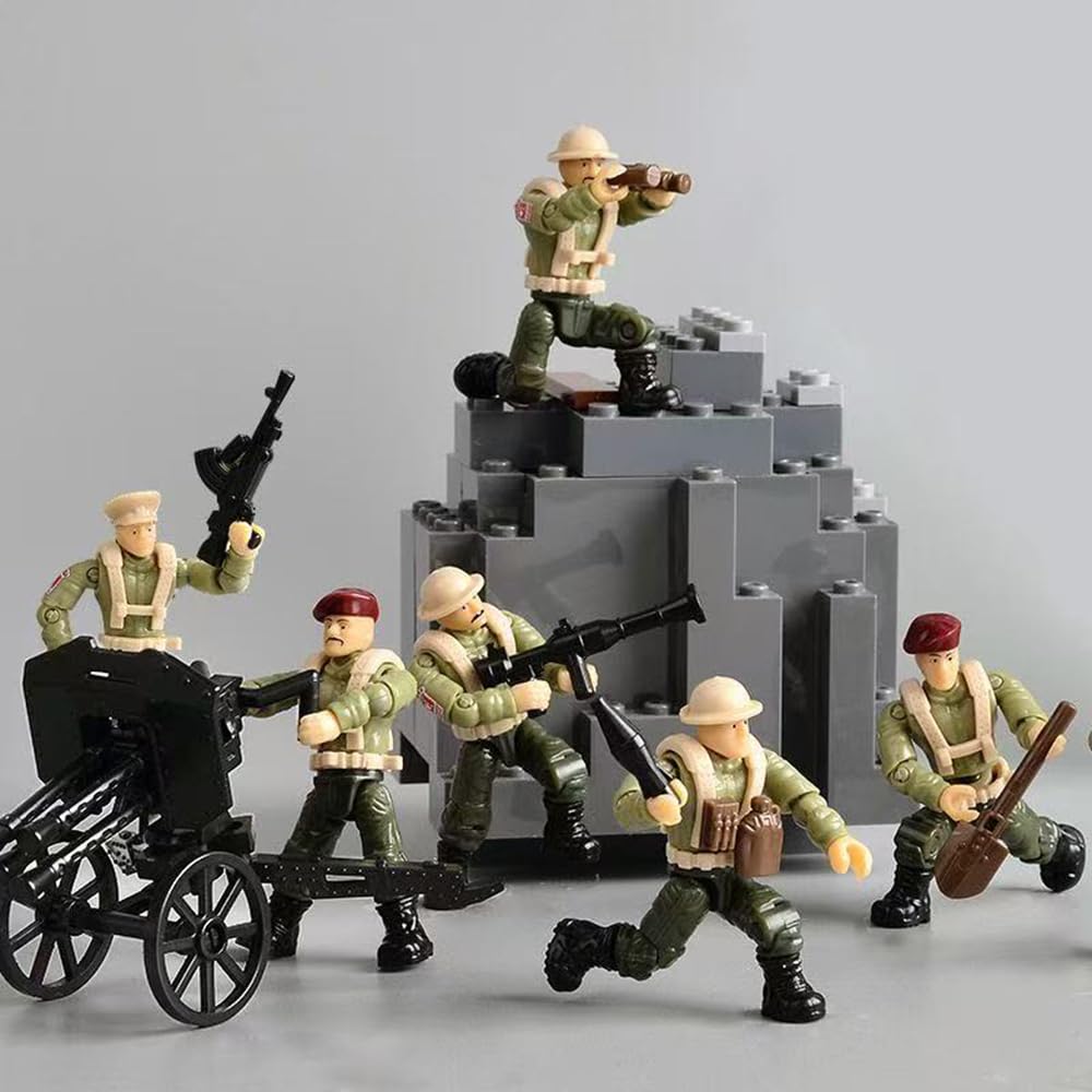ENHANA 6 PCS WWII Multiple Movable Joints Police Figure  Special Forces Military Action Figure with  Accessories Building Blocks Set SWAT Best Gift for Boys