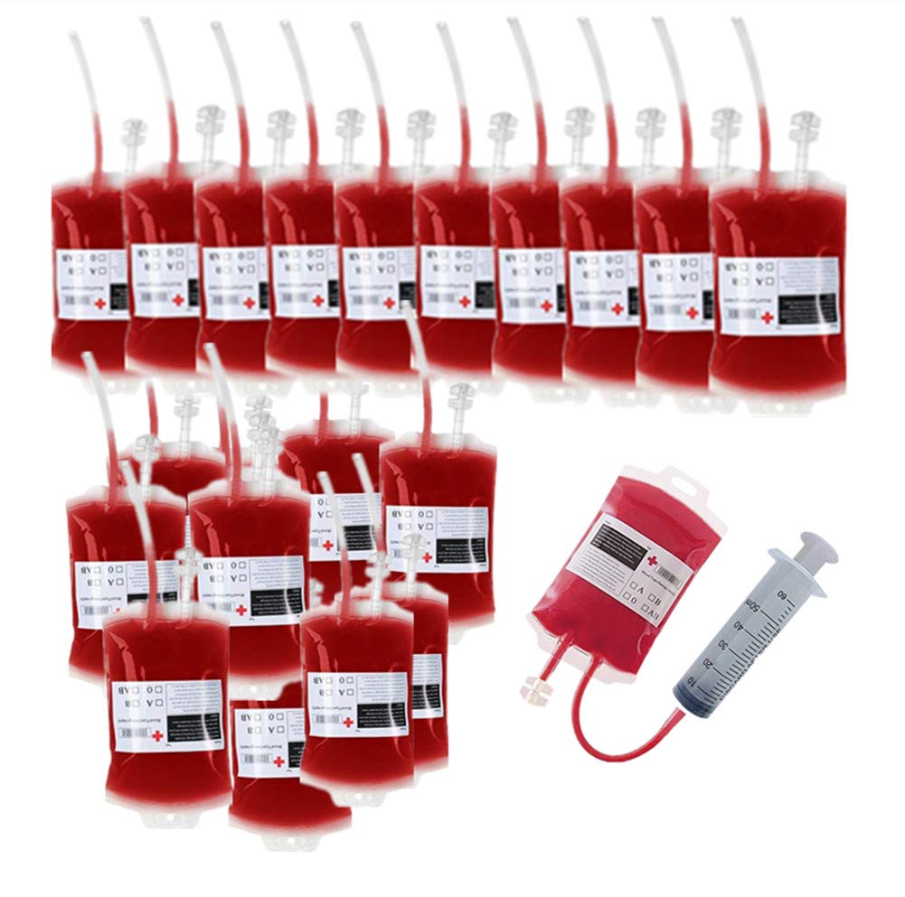 Aweilan PVC Blood Bags for IV Bags, Halloween Cups, Drink Pouches - Zombie/Vampire Party Supplies (Pack of 20)