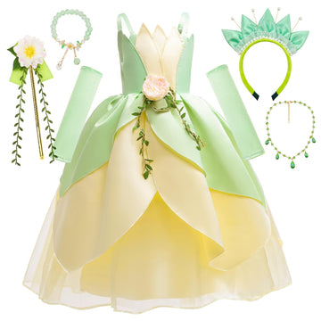 Bubbizozo Fairy Frog Princess Dress Girls Birthday Party Fancy Tiana Kids Halloween Elf Floral Costume Outfits With Accessories
