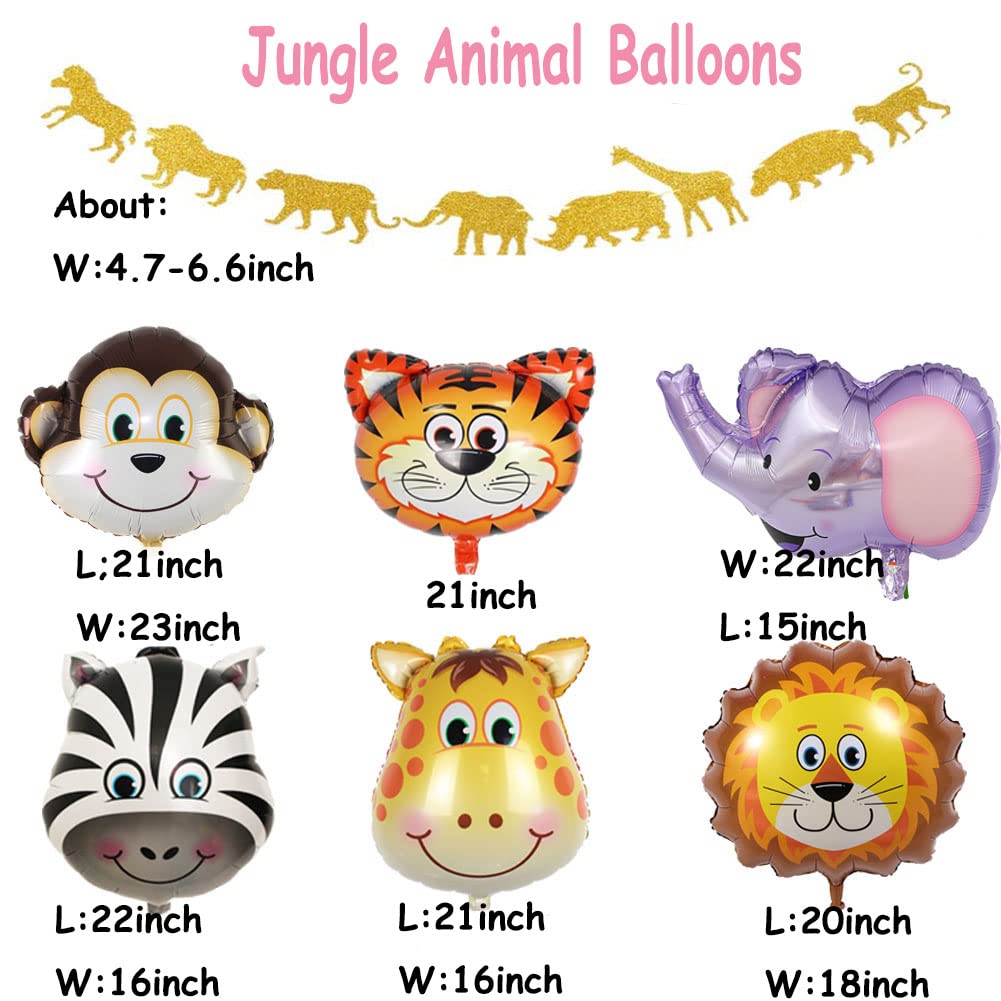 Two Wild Birthday Party Decorations, Jungle Themed Secend Girl Birthday Party Supplies Set Cute Animals Head Balloons And Two Wi