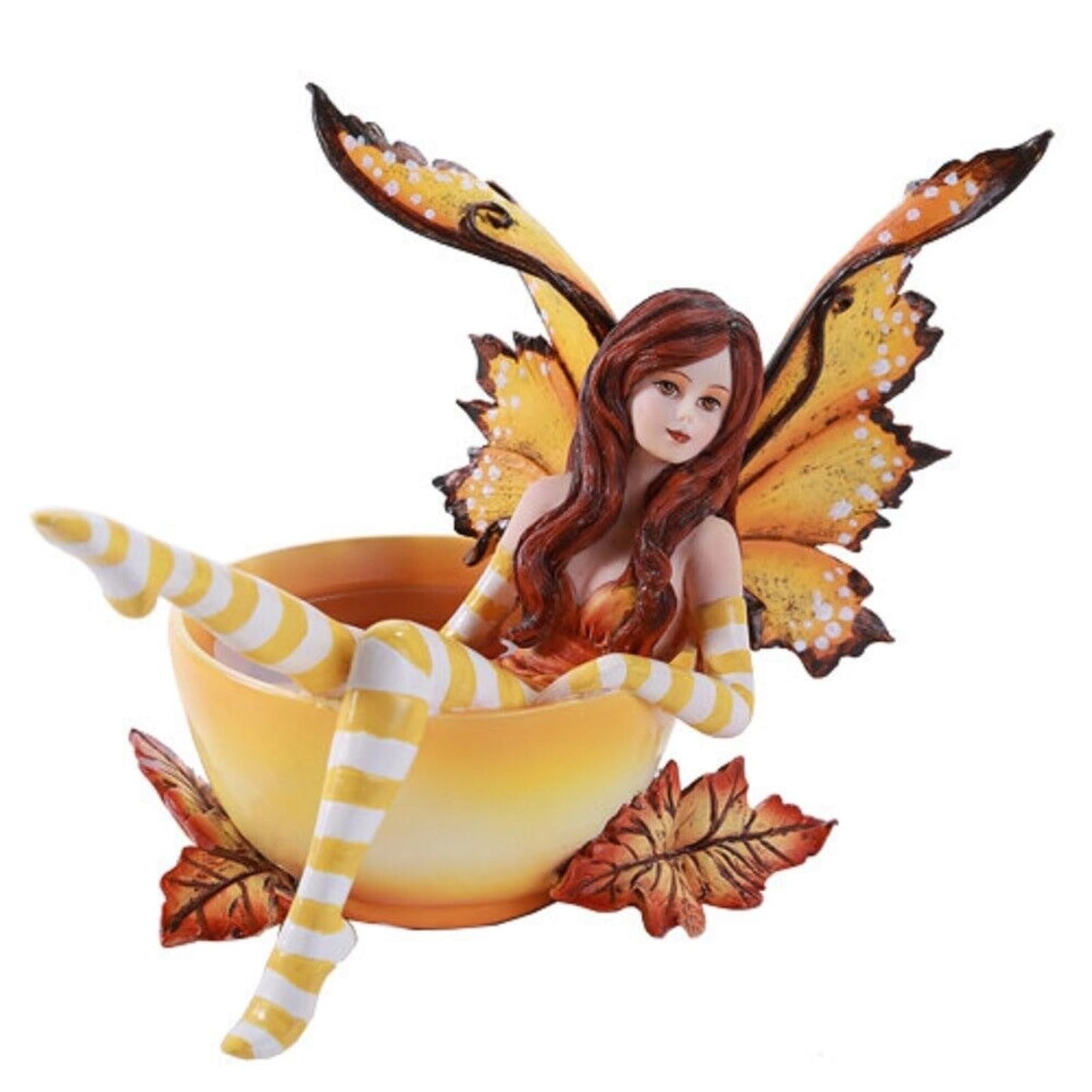 Pacific Giftware Autumn Comfort Cup Fairy Figurine, 4.75" Vinyl, Orange Yellow Brown, Model 11364, Collectible Fantasy Art