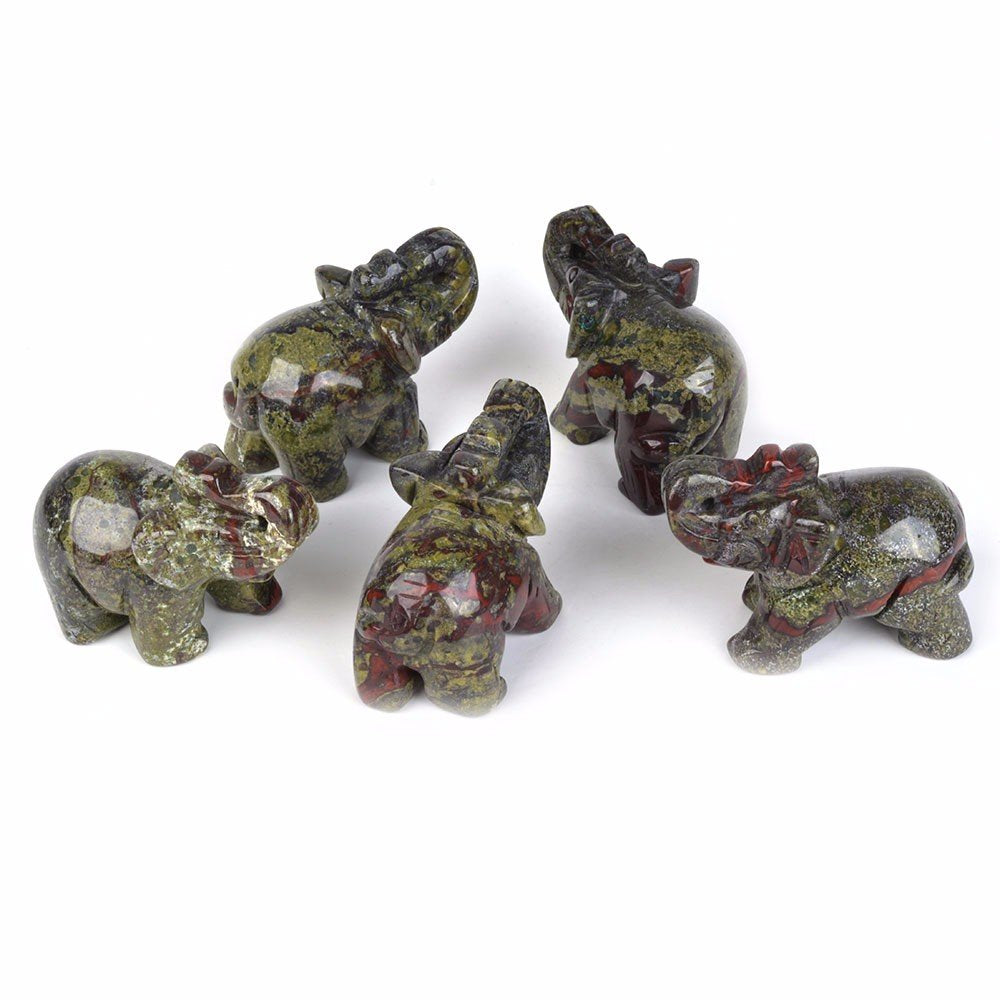 Carved Natural Dragon Blood Jasper Gemstone Elephant Healing Guardian Statue Figurine Crafts 2 Inch