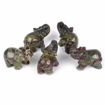 Carved Natural Dragon Blood Jasper Gemstone Elephant Healing Guardian Statue Figurine Crafts 2 Inch