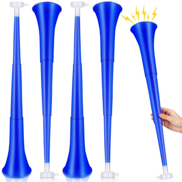 Sosation 4 Pieces Collapsible Stadium Horn 24 Inch Vuvuzela Plastic Trumpet Horn Blow Noisemakers For Sporting Events Graduation Games School Sports Party Supplies Favors Accessories(Blue)