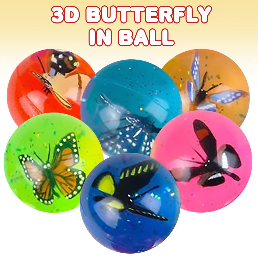 Artcreativity Butterfly High Bounce Balls, Set Of 12, Balls For Kids With 3D Butterfly Inside, Outdoor Toys For Encouraging Active Play, Party Favors And Pinata Stuffers For Boys And Girls