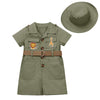 Baby Safari Outfit Wild One Birthday Outfit Girl Short Sleeve Safari Jumpsuit With Hat Toddler Zoo Keeper Costume Army Green 0-6