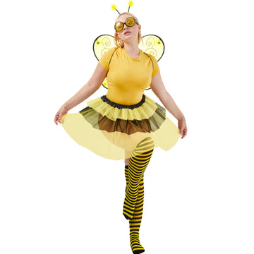 Satinior Bee Costume Kit For Women Tutu Skirt Bee Wings Headband Striped High Leg Warmers For Halloween Cosplay Party (60 Cm/ 23.62 Inches)