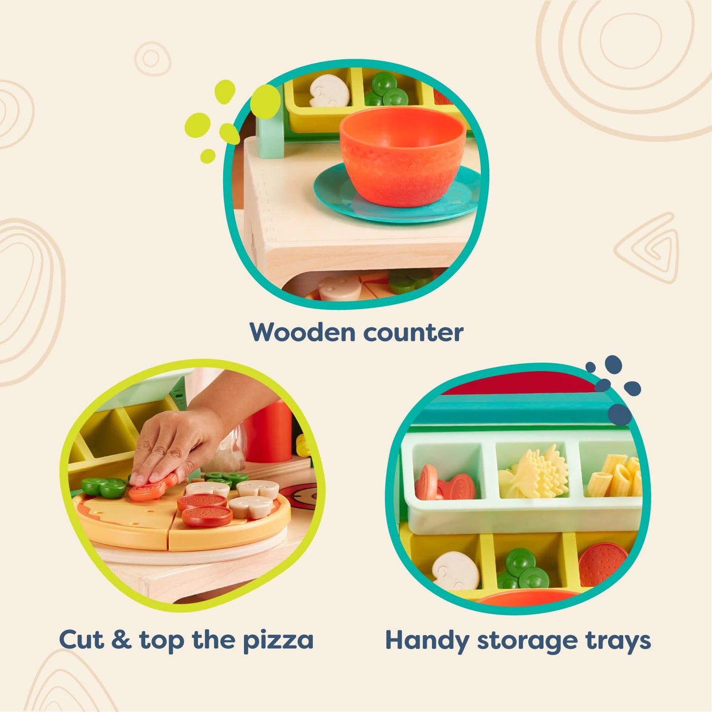 B. toys- Mini Chef - Pizza-n-Pasta Playset- Pretend Play Pizza & Pasta Play Set - Play Food & Role-Play Accessories- Food Toys f