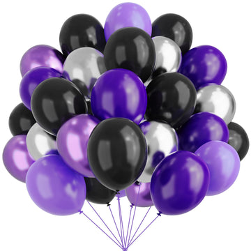 Purple And Black Balloons, 67Pcs 12 Inch Purple Black Silver Latex Balloons For Girls Women Wednesday Birthday Graduation Bridal