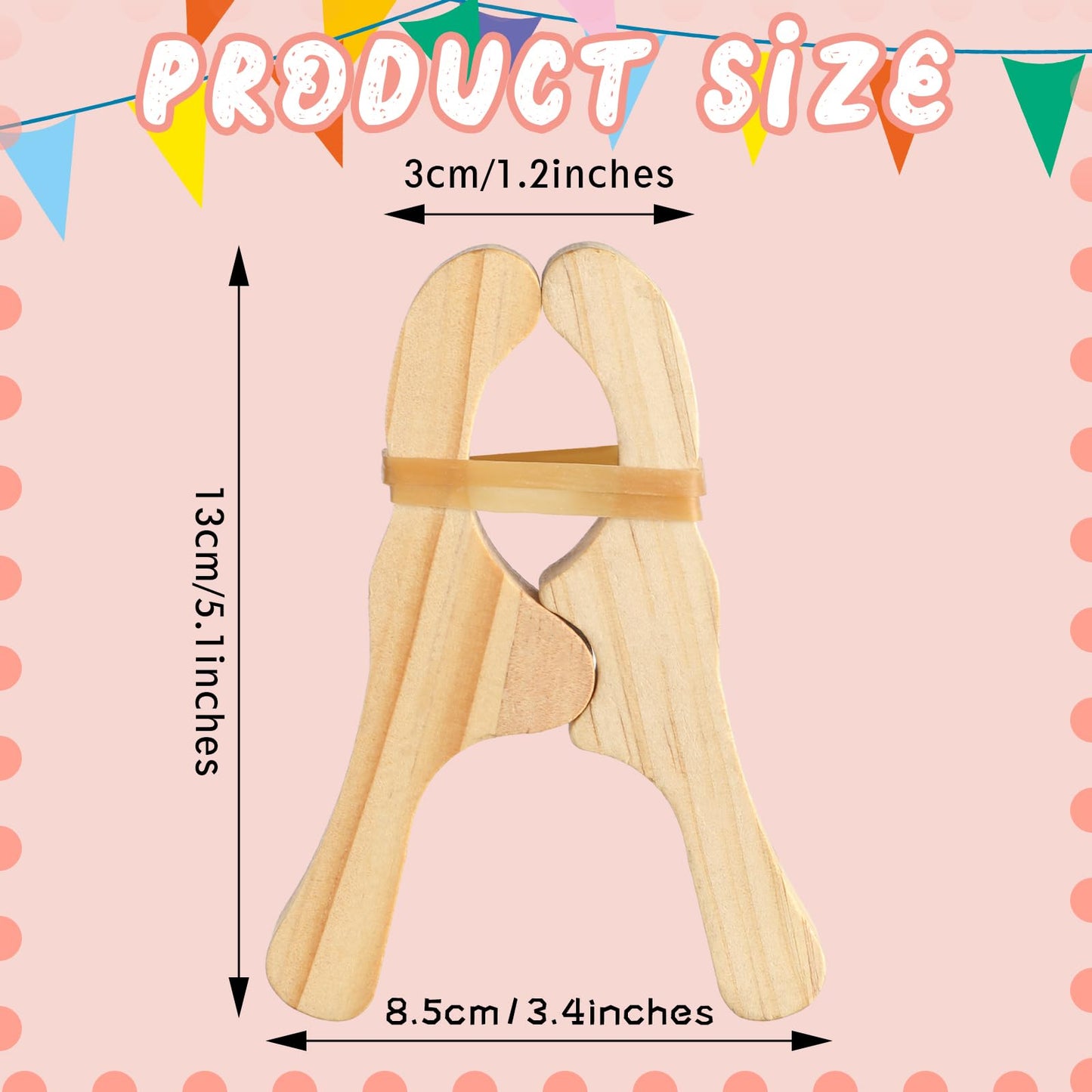 Simgoing Wooden Play Clips Set - 6 Pcs for Kids Fort Building, 5.1x3.4x1.2 inches, Handmade, White Natural Color