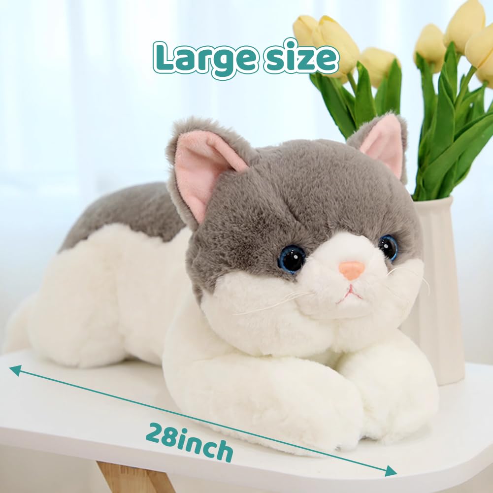 Snowolf Cat Stuffed Animals Weighted Plush Toy, 28'' Realistic Black Cat Plushie Kawaii Toys Soft Cat Kitten Doll Gift For Boys