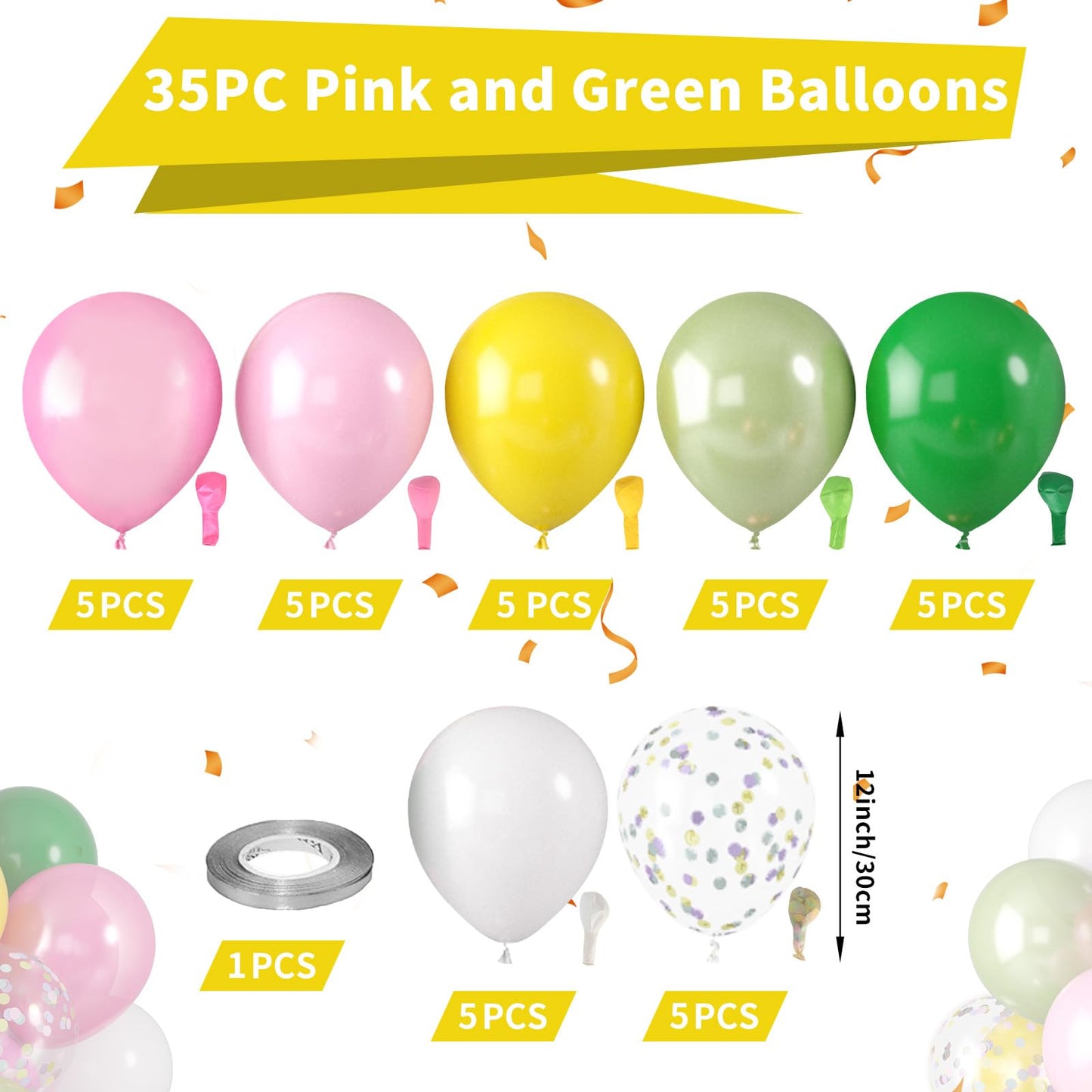 Hawaiian Balloons, Tropical Balloons Green Pink White Yellow Balloon Confetti Balloons For Beach Summer Baby Shower Luau Flaming