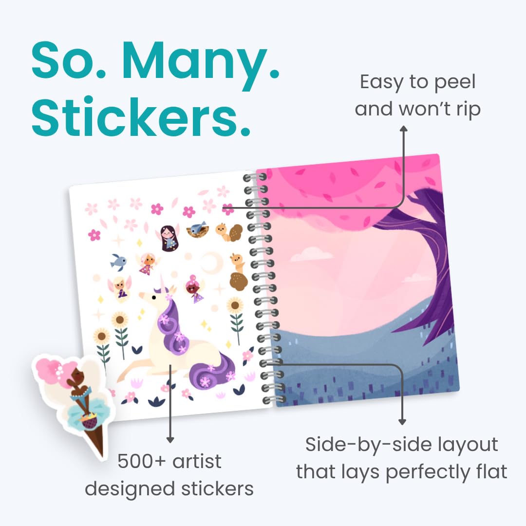 CUPKIN Magical World Princess Coloring Book with 500+ Stickers, Fun for Girls 2-12, Pink, Paper, Side by Side Activity Design