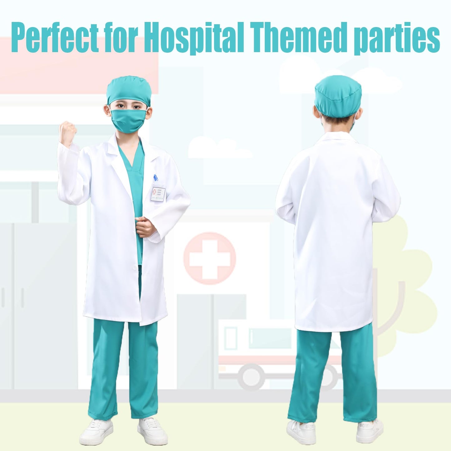 S3Xy-Fiv5 Kids Doctor & Nurse Costume - Pretend Play Dress Up Party - White, 3-4 Yrs, 110Cm