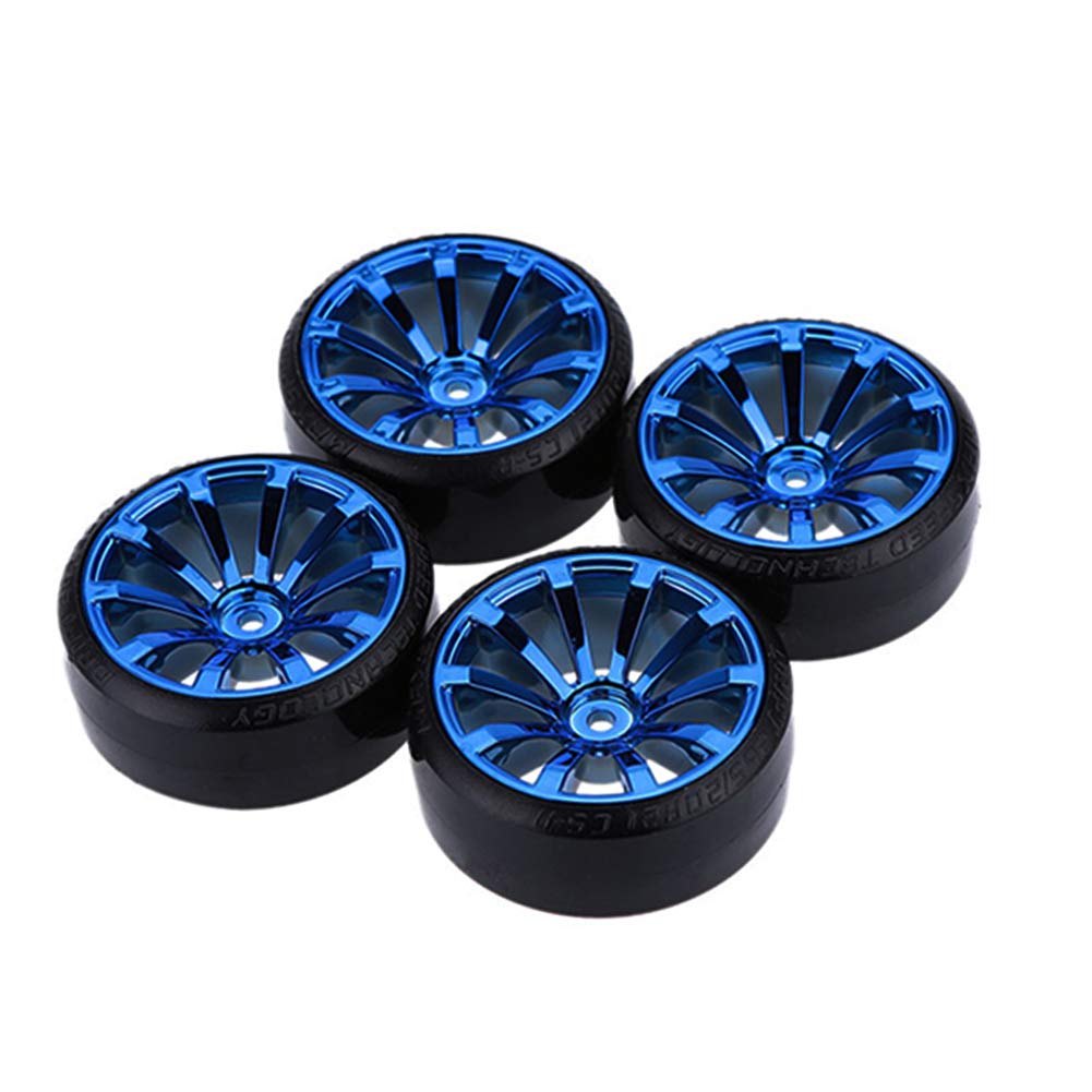 Lafeina Rc Plastic Wheel And Tire Set, 63Mm Hard Tyres For 1/10 Drift Car Hsp Tamiya Hpi Kyosho On-Road Drifting Car (Blue)