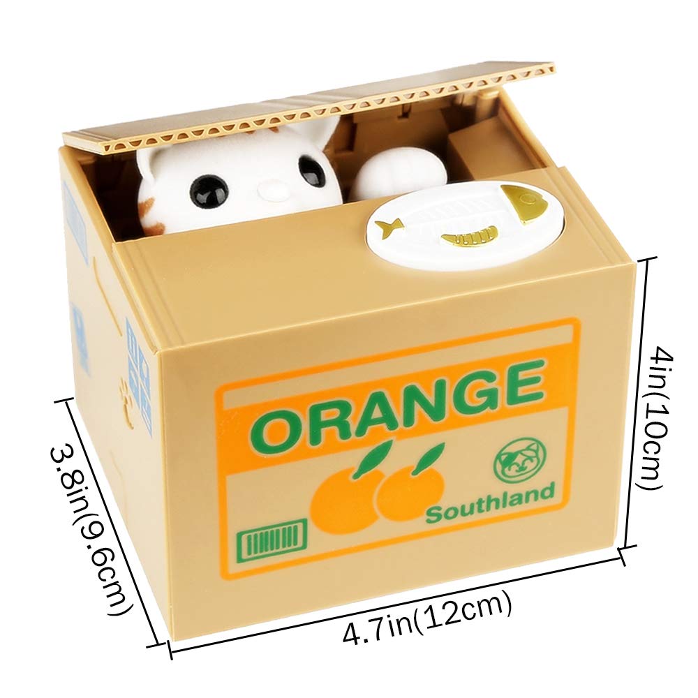 HmiL-U Cat Stealing Money Bank - Large Orange Piggy Bank for Kids, Automatic Coin Bank with English Speaking, Creative Gift