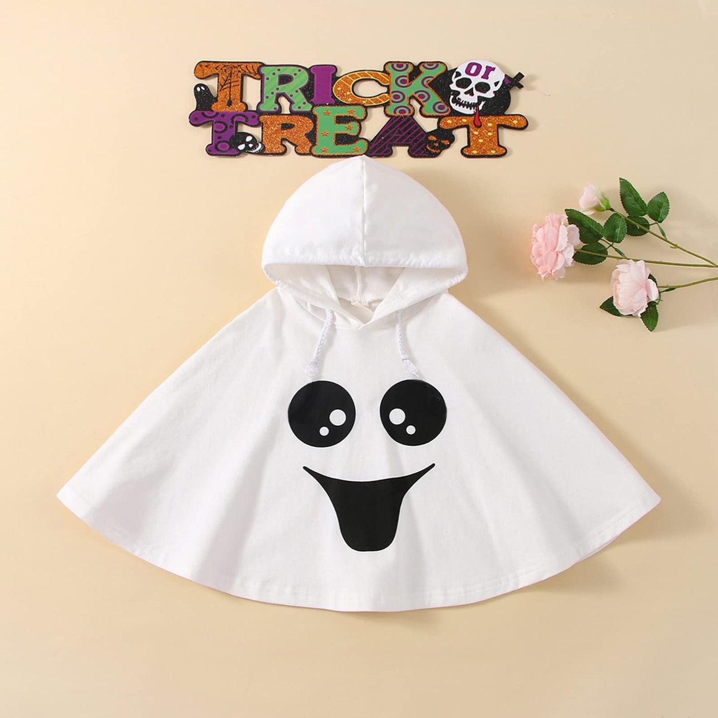 Cevoerf Toddler Baby Boys Girls Halloween Costume White Ghost Face Cloak Cape Party Cosplay Robe Ghost Costume