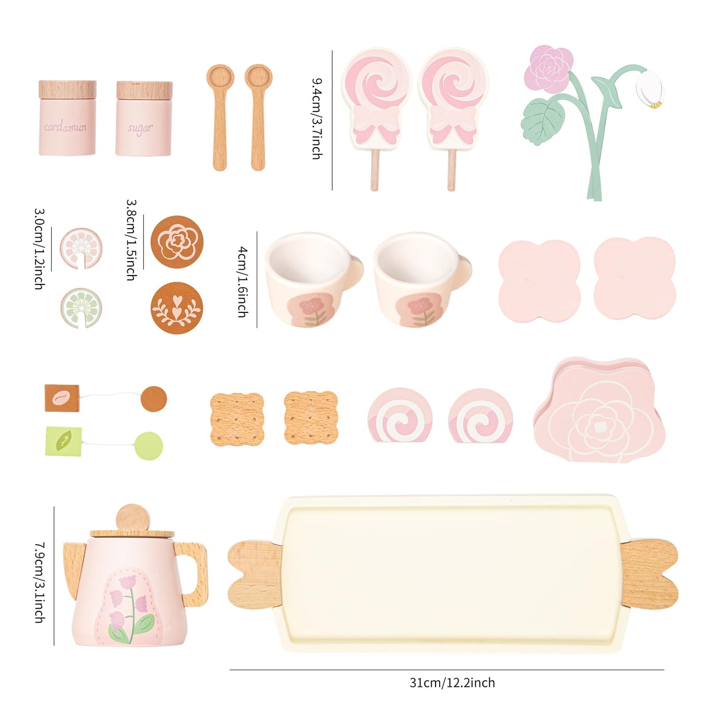 Smartwo Wooden Tea Set for Little Girls, Pretend Play Tea Party Set Toy with 27 PCS Play Kitchen Accessories, Princess Tea Set T