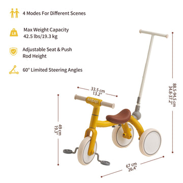 Kidpop Pony 4-In-1 Kids' Tricycles Pedal Vehicles For 1-4 Push Slide Ride On Toy Balance Bike Baby Walker Stroller (Yellow)