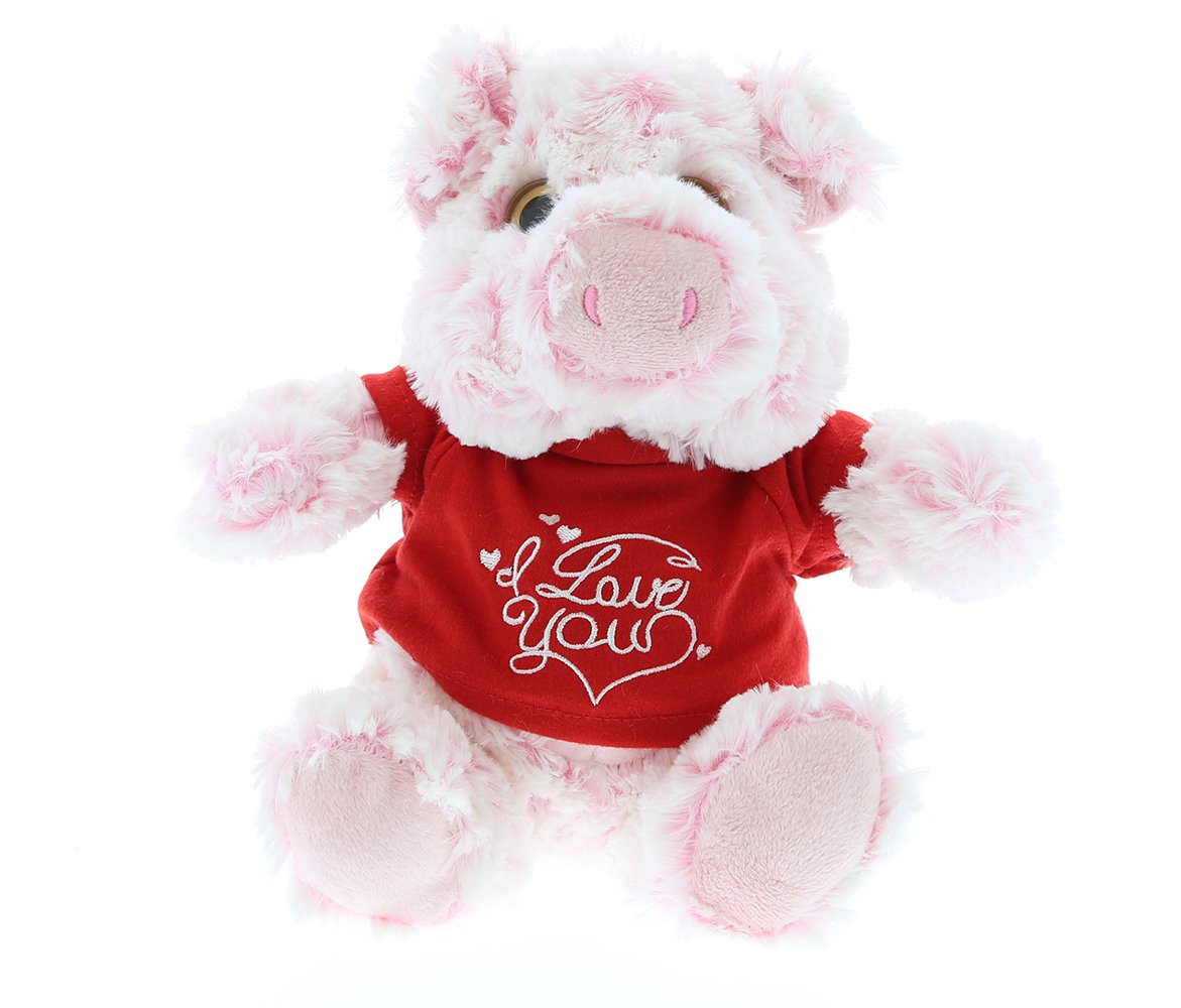 Dollibu I Love You Valentine Plush Sitting Pig - Cute Stuffed Animal With Red Shirt And Name Personalization Gift For Valentines Day, Birthday, Anniversary, Romantic Date - 7 Inches