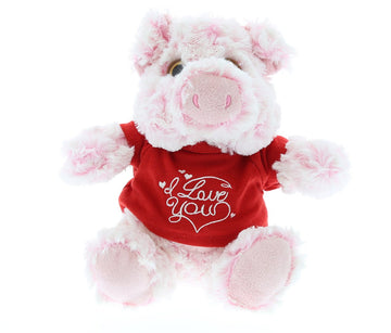Dollibu I Love You Valentine Plush Sitting Pig - Cute Stuffed Animal With Red Shirt And Name Personalization Gift For Valentines Day, Birthday, Anniversary, Romantic Date - 7 Inches