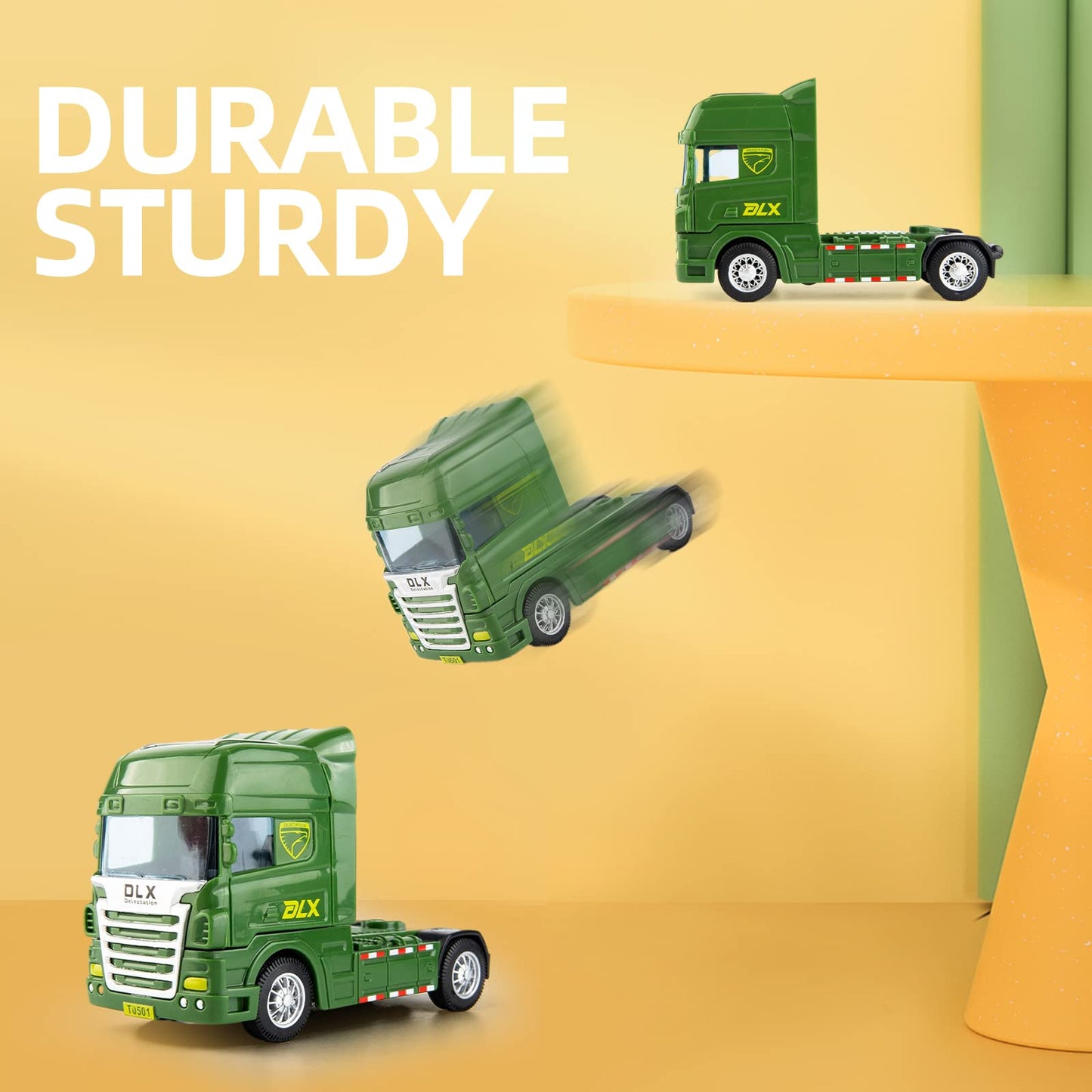 TGRCM-CZ Flatbed Truck Toy with Tank,Army Toys, Semi Flatbed Trailer-Push and Go Toy Trucks, Construction Trucks for Toddlers,Pl
