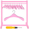 Civaner Doll Garment Rack With Wooden Clothes Hanger For 18 Inch Girl Doll Clothes Mini Hangers Wardrobe Furniture Accessories For Dollhouse Baby Shower Supplies(Pink)