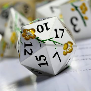 Silver Metal DND Dice, DNDND 7 PCS Heavy Flower Metallic D&D Dice Set with Grogeous Gift Case for Dungeons and Dragon Tabletop G