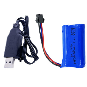 Threeking 7.4V 600mAh Rechargeable Li-ion Battery SM-3P Joint with USB Charger for Remote Control Car Toys