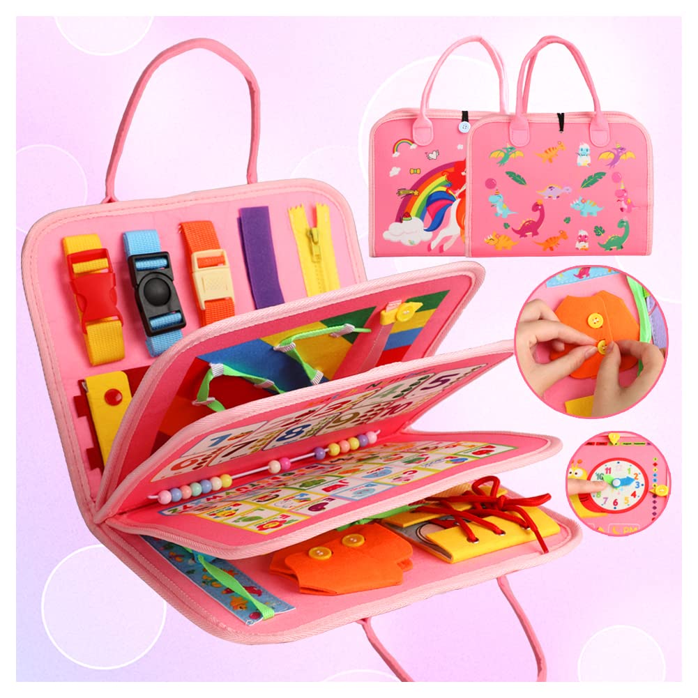 Fyjous Busy Board For 1 Year Old, Montessori Busy Board Toys For Toddlers 1 2 3 4 Years Old Sensory Toys Quiet Book For Toddler Girls Educational Activity Airplane Car Travel Toys Birthday