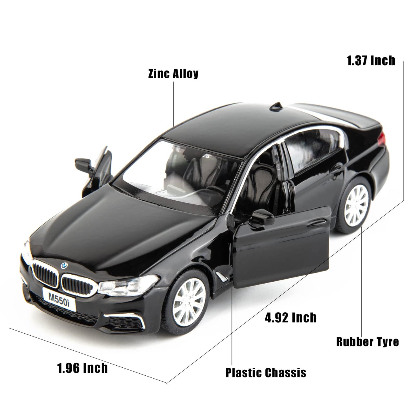 RMZ City BMW M550i Car Model 1:36 Diecasting Alloy Toy Car, Pull Back Vehicles Toy Car for Toddlers Kids Boys Girls Gift Black