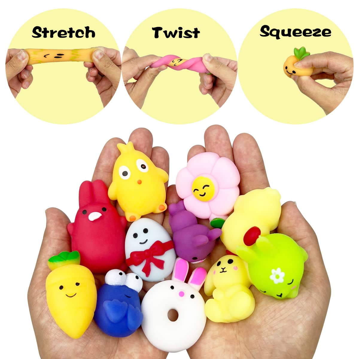 Anditoy 100 PCS Easter Mochi Squishy Toys Stress Relief Squishies for Kids Boys Girls Toddlers Easter Basket Stuffers Egg Filler