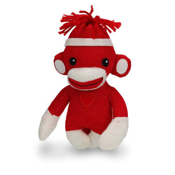 Plushland Adorable Sock Monkey, The Original Traditional Hand Knitted Stuffed Animal Toy Gift-For Kids, Babies, Teens, Girls And