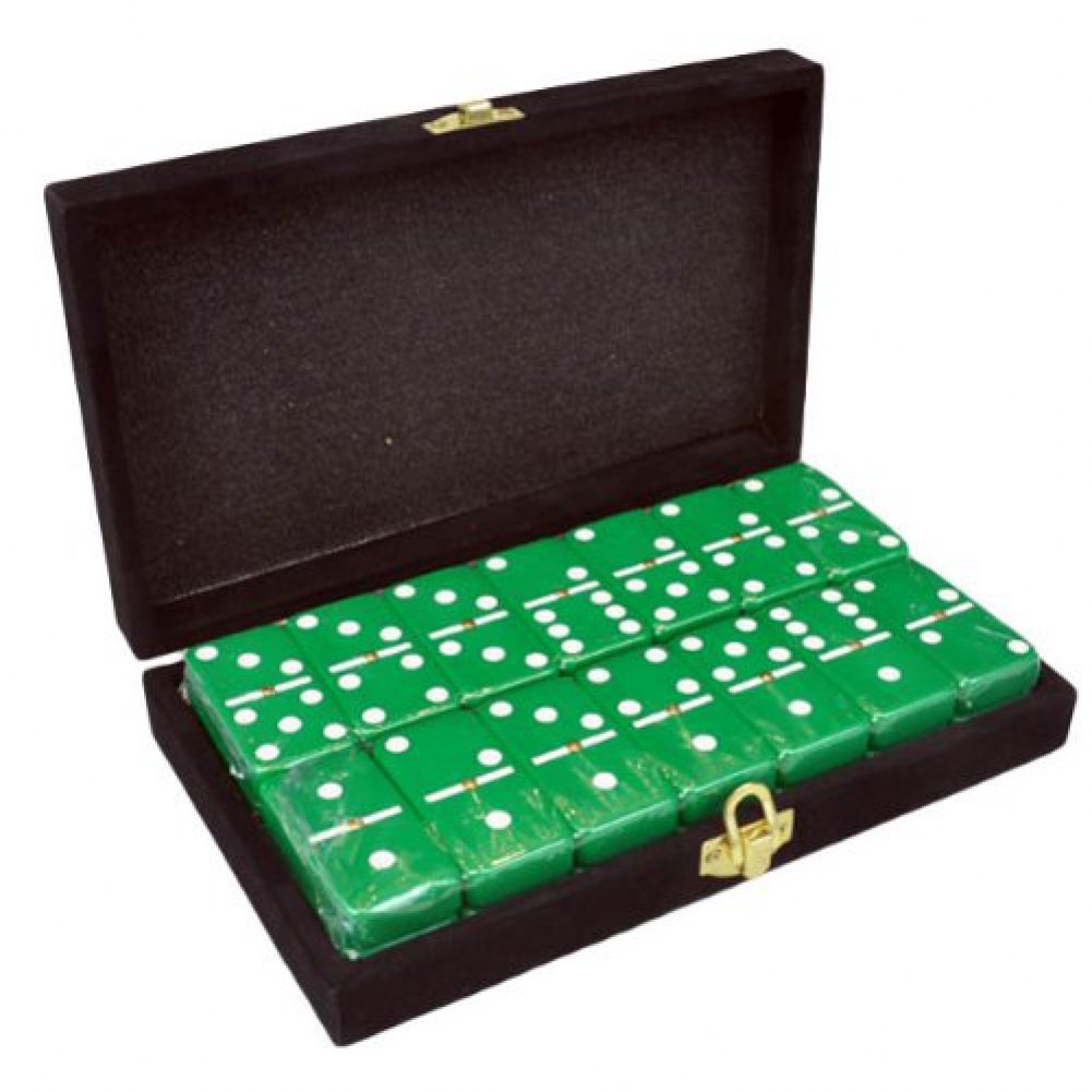 Marion Domino Double 6 Green Jumbo Tournament Professional Size With Spinners In Elegant Black Velvet Case.