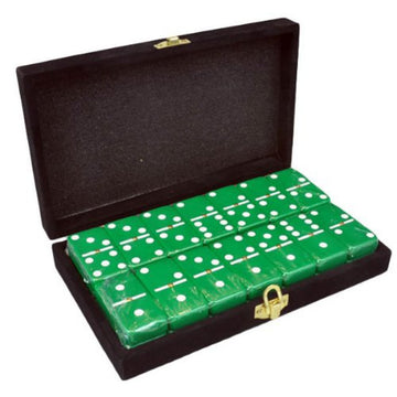 Marion Domino Double 6 Green Jumbo Tournament Professional Size With Spinners In Elegant Black Velvet Case.