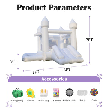 White Wedding Inflatable Bounce House with Blower Jump House with Slide for Kids Party Wedding Family Castle 9ftL