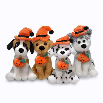 Plushland Halloween Pawpals 8 Inches Puppy Dog Plush Stuffed Toy Comes With Hat And Halloween Jack O Lantern - Pumpkin For Kids On This Holiday (Halloween Dog Assortment)