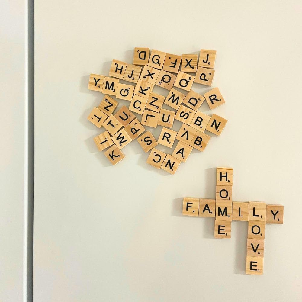 Yj Premiums 52 Pc Wood Magnetic Letter Tiles Magnets | Big Large Square Wooden Alphabet Letters Tile Magnet Pieces For Fridge Re