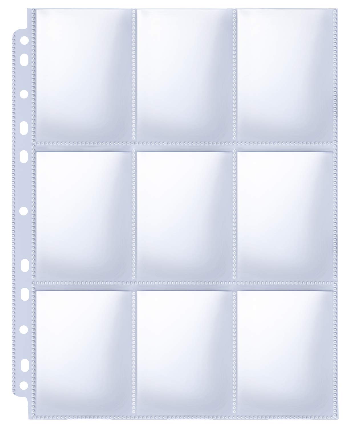 HERKKA Trading Card Sleeve Pages, 100 Pack, Clear Polypropylene, 9 Pocket, Fits 3 Ring Binders