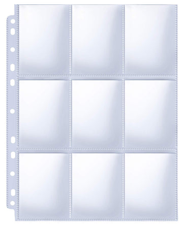 HERKKA Trading Card Sleeve Pages, 100 Pack, Clear Polypropylene, 9 Pocket, Fits 3 Ring Binders
