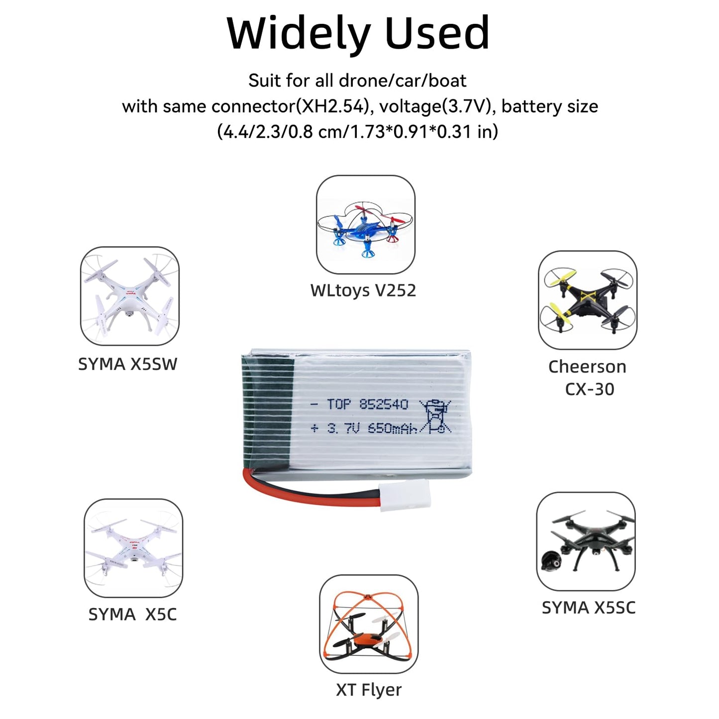 Tosiicop 3.7v Drone Lipo Battery - 2 Pack 650mAh Rechargeable Batteries for SYMA X5 Serial UVA Quadcopter Drones XH2.54 Connecto