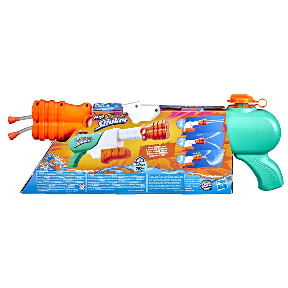 Nerf Super Soaker Hydro Frenzy Water Blaster, Wild 3-In-1 Soaking Fun, Adjustable Nozzle, 2 Water-Launching Tubes, For Kids Teens Adults