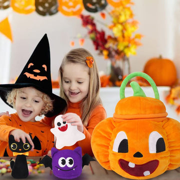 Bunny Chorus Small Multicolor Plush Pumpkin Playset for Baby Girls & Boys - Stuffed Rattles with Cat, Spider, Ghost & Candy
