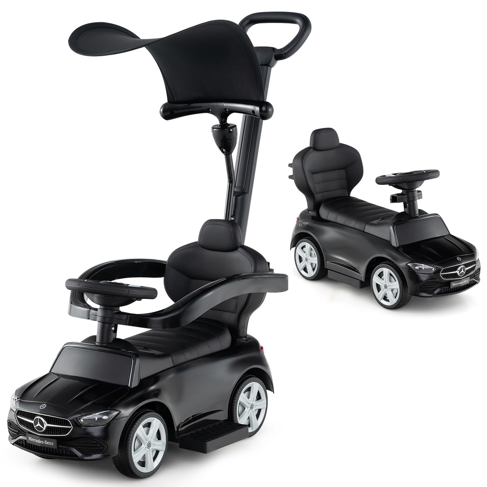 HONEY JOY Ride On Push Car  Licensed Mercedes-Benz Push Cars for Toddlers  Adjustable Canopy & Seat Storage  Horn  Toddler Push Car with Handle  Ride On Toy for Boys Girls(Black)