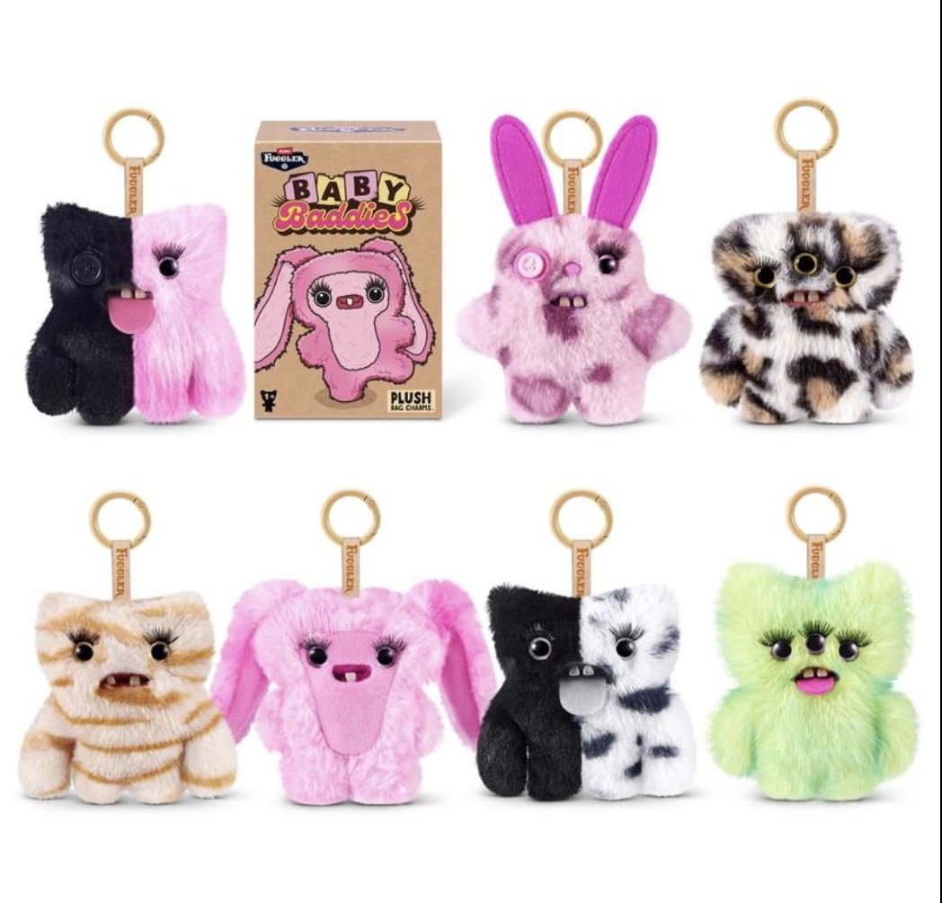 ZURU Fuggler Baby Baddies Plush Bag Charms, Mystery Surprise Collectible, 6 Characters to Collect Plus 1 Rare Mystery Character,